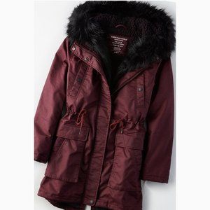 American Eagle AE Woman's Long Lined Faux Fur Sherpa Hood Parka Jacket Coat